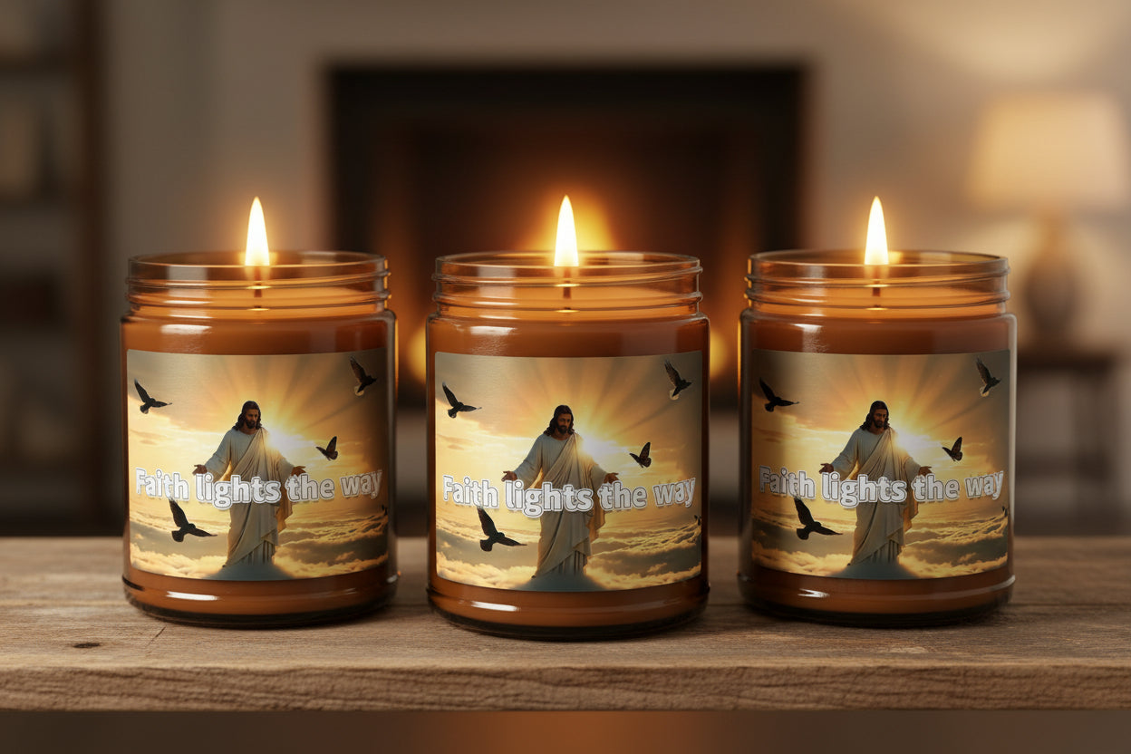 Faith lights the way - Amber jar soy candle